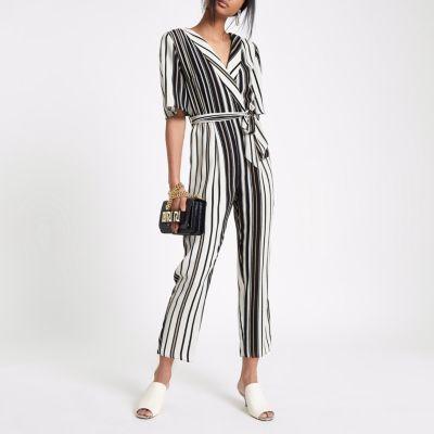 River Island Womens Stripe Wrap Tie Waist Jumpsuit