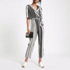 River Island Womens Stripe Wrap Tie Waist Jumpsuit