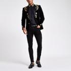 River Island Mens And Gold Embroidered Skinny Fit Blazer