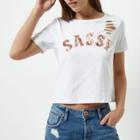 River Island Womens Petite White 'sassy' Sequin Ripped T-shirt