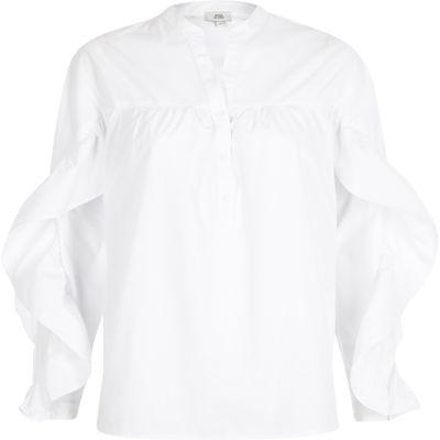 River Island Womens White Frill Sleeve Shirt