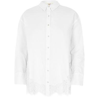 River Island Womens White Lace Hem Shirt