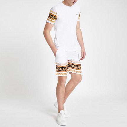 Mens Criminal Damage White Baroque Print Shorts
