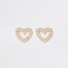 River Island Womens Gold Colour Pearl And Diamante Heart Earrings