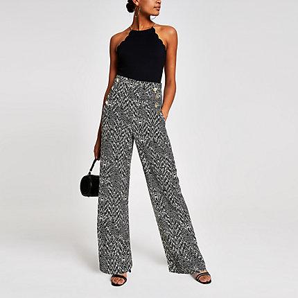 River Island Womens Print Button Wide Leg Trousers