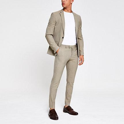 River Island Mens Stripe Super Skinny Fit Suit Trousers