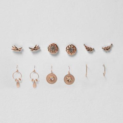 River Island Womens Rose Gold Tone Bird Earrings Pack