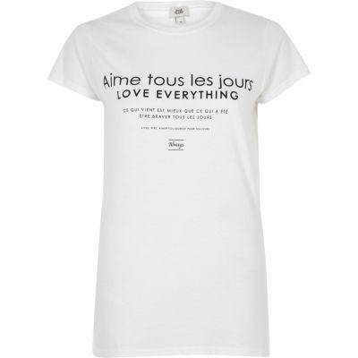 River Island Womens White 'love Everything' Fitted T-shirt