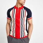 River Island Mens Stripe Zip Muscle Fit Polo Shirt