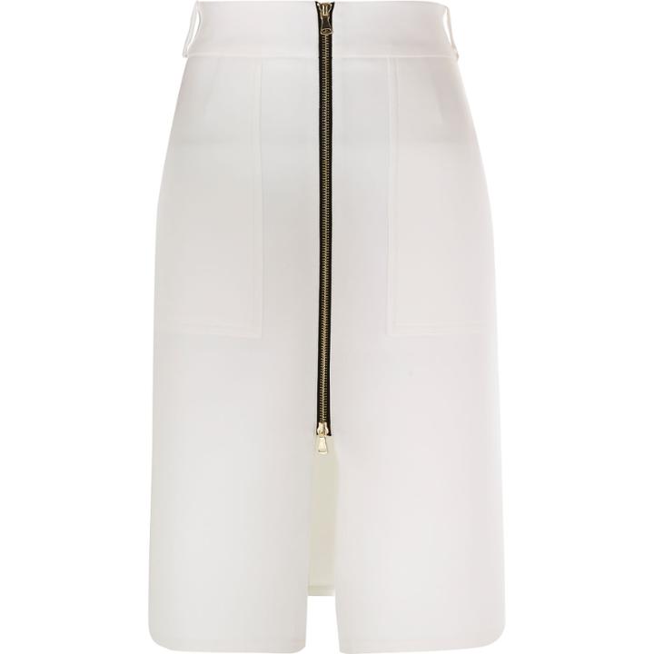 River Island Womens White Zip Front Midi Skirt