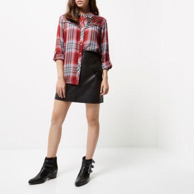 River Island Womens Petite Check Embroidered Western Shirt