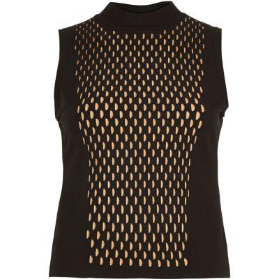 River Island Womens Knitted Eyelet Front Sleeveless Top
