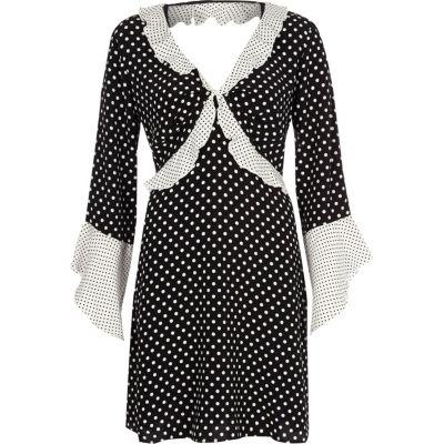 River Island Womens Polka Dot Frill Bell Sleeve Tea Dress