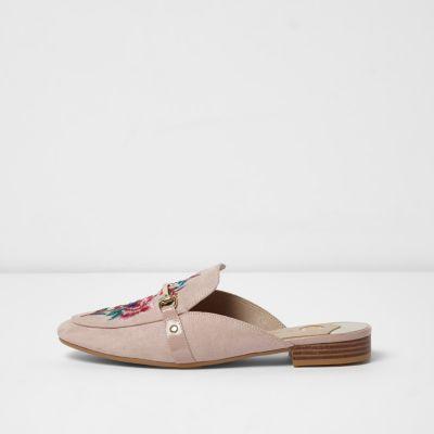 River Island Womens Embroidered Backless Loafers