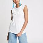 River Island Womens White Frill Bib Sleeveless T-shirt