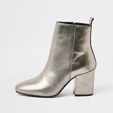 River Island Womens Silver Metallic Pointed Square Heel Boots