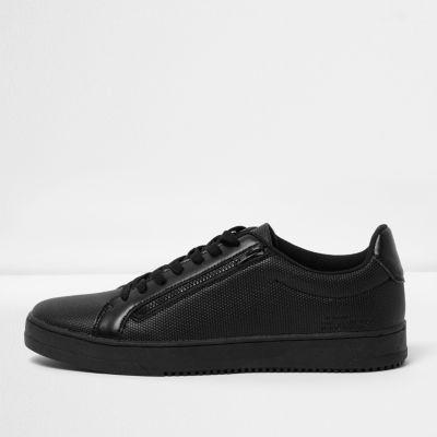 River Island Mens Textured Faux Leather Lace-up Trainers