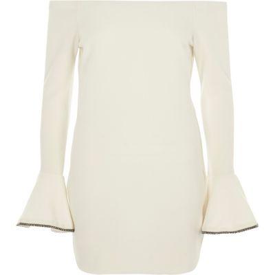 River Island Womens Rib Bardot Bodycon Mini Dress