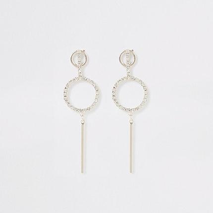 River Island Womens Rose Gold Diamante Pave Ring Bar Earrings