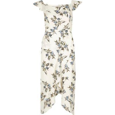 River Island Womens Floral Frill Bardot Wrap Midi Dress