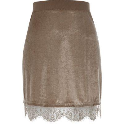 River Island Womens Sparkly Lace Trim Mini Skirt