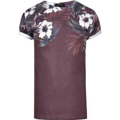 River Island Mensburgundy Floral Shoulder Print T-shirt