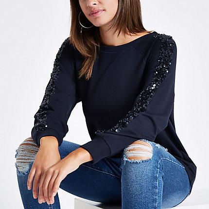 River Island Womens Sequin Sleeve Sweatshirt