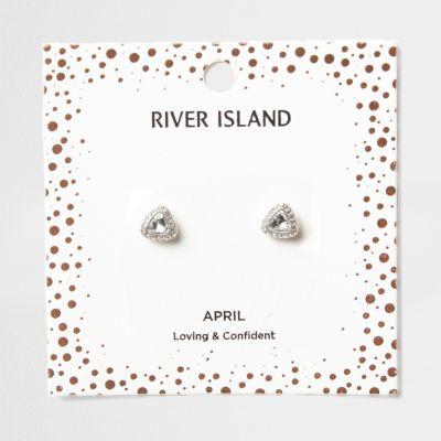 River Island Womens Silver Gem April Birthstone Stud Earrings