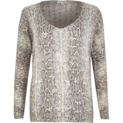 River Island Womens Snake Print Lattice Back Knit Sweater