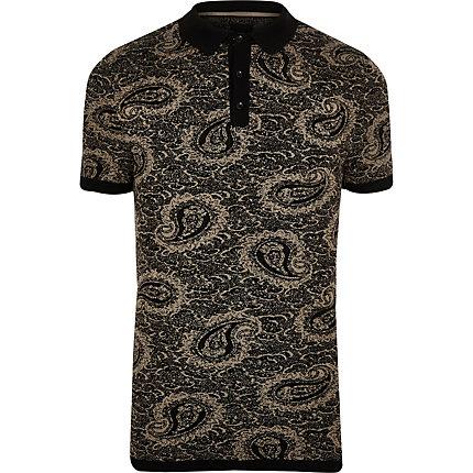 River Island Mens Slim Fit Jacquard Paisley Polo Shirt