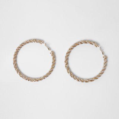River Island Womens Gold Tone Sparkle Rope Hoop Earrings