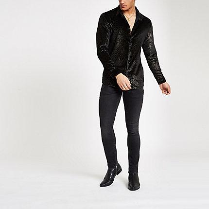 River Island Mens Jaded Velvet Croc Shirt