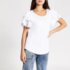 River Island Womens White Double Frill Sleeve T-shirt
