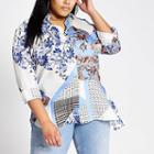 River Island Womens Plus Mixed Print Asymmetric Shirt