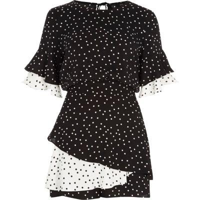 River Island Womens Polka Dot Double Frill Playsuit