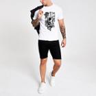 River Island Mens White Sequin Skull Slim Fit T-shirt