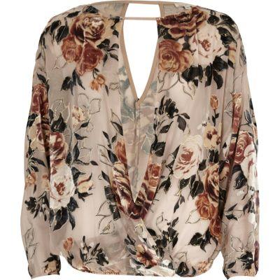 River Island Womens Burnout Floral Split Sleeve Top
