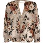 River Island Womens Burnout Floral Split Sleeve Top