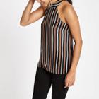 River Island Womens Petite Stripe Tie Halter Neck Top