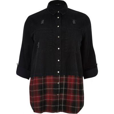 River Island Womens Plus Denim Shirt With Check Hem