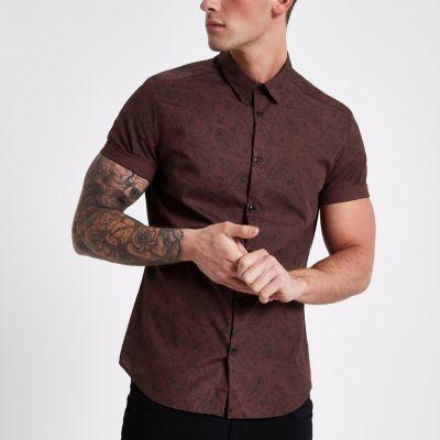 River Island Mens Paisley Slim Fit Short Sleeve Shirt