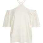 River Island Womens White Cross Neck Cold Shoulder Top