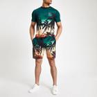 River Island Mens Palm Print Slim Fit Jersey Shorts
