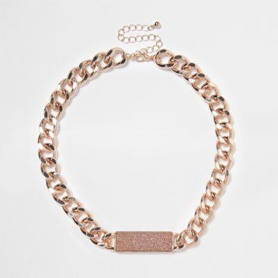 River Island Womens Rose Gold Tone Chain Link Glitter Necklace