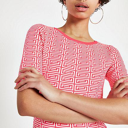 River Island Womens Neon Geo Print Knitted T-shirt