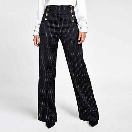 River Island Womens Stripe Button Front Wide Leg Trousers
