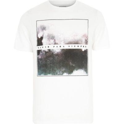 River Island Mens White Graphic Box Print Slim Fit T-shirt