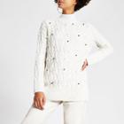 River Island Womens Cable Knitted Pearl Tunic Jumper