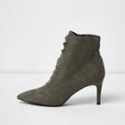 River Island Womens Pointed Lace-up Kitten Heel Ankle Boots