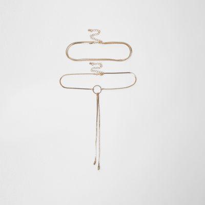 River Island Womens Gold Tone Snake Chain Circle Choker Set